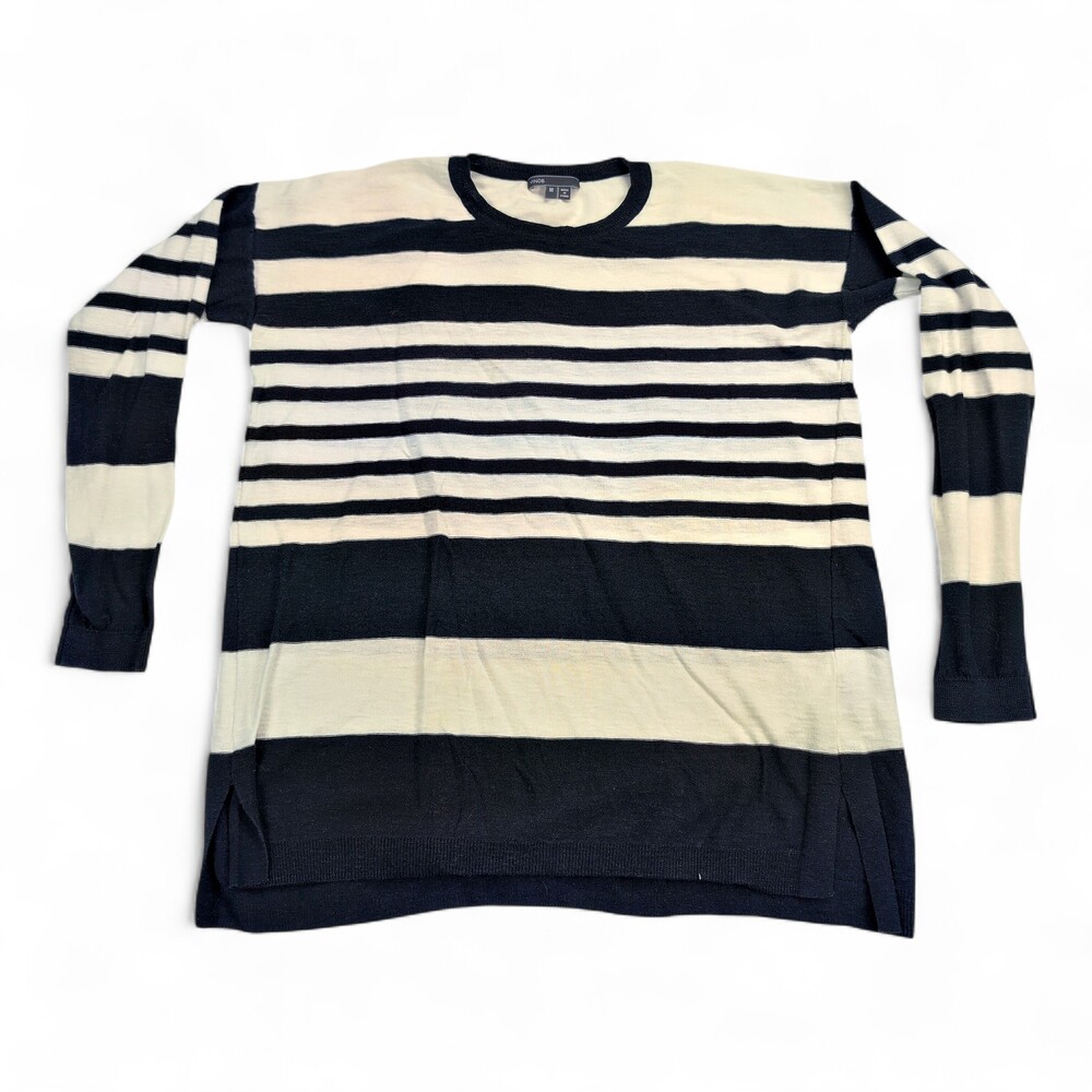 Vince Black & White Striped Crewneck Sweater, Size M